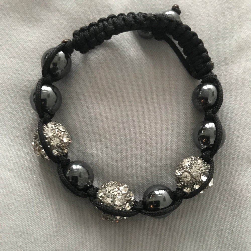 Grey and Swarovski Crystal Shamballa Bracelet