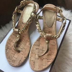 Coach gold patent leather wedge sandals 6.5