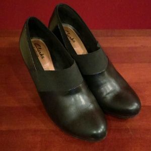 Clarks Artisan Black Leather Heeled Ankle Boots