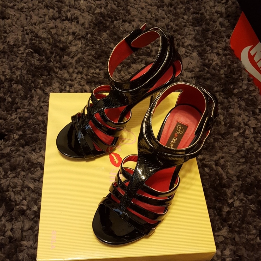 Black snake skin heels