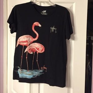Black Tee with Pink Flamingos