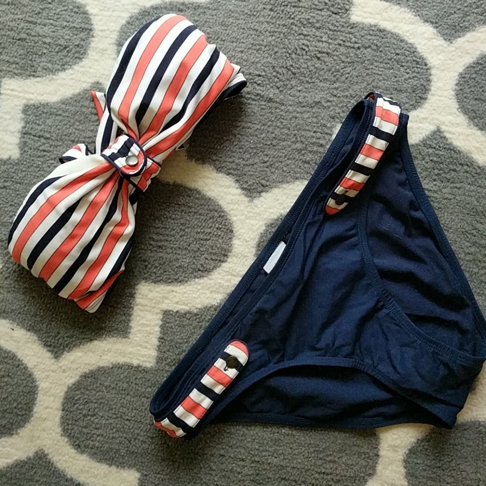 Jag bandeau bikini coral, blue, and white