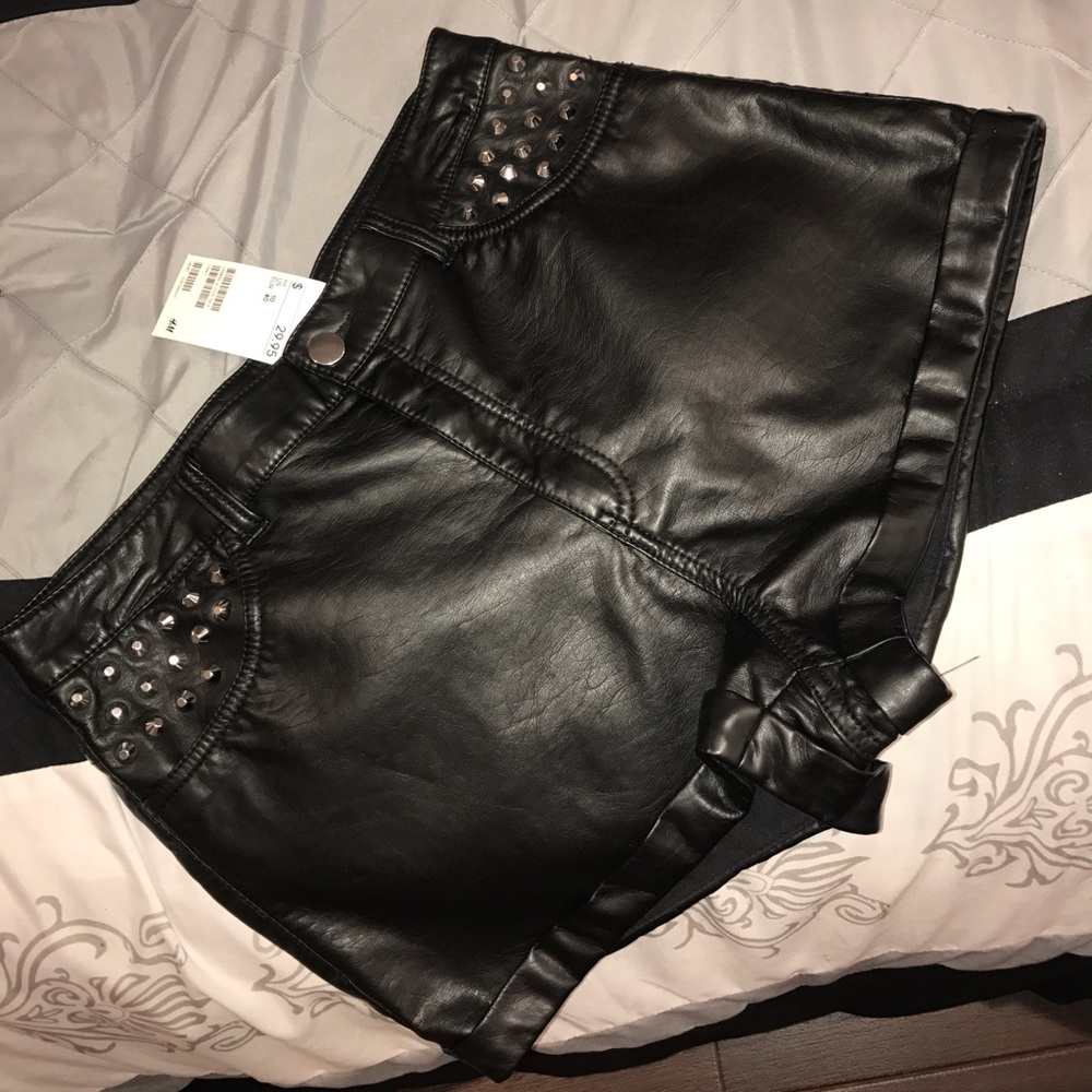Black Leather Studded Shorts