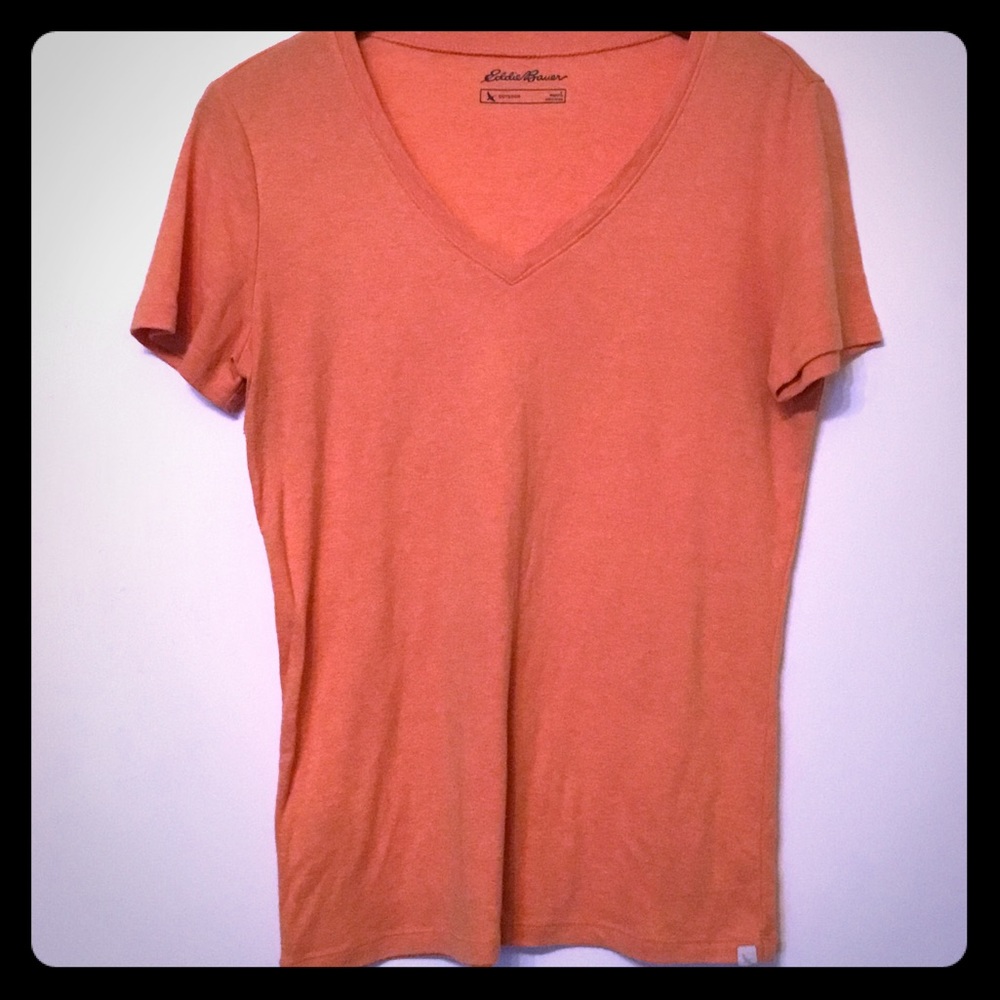 Eddie Bauer Short Sleeved Orange V-Neck Shirt