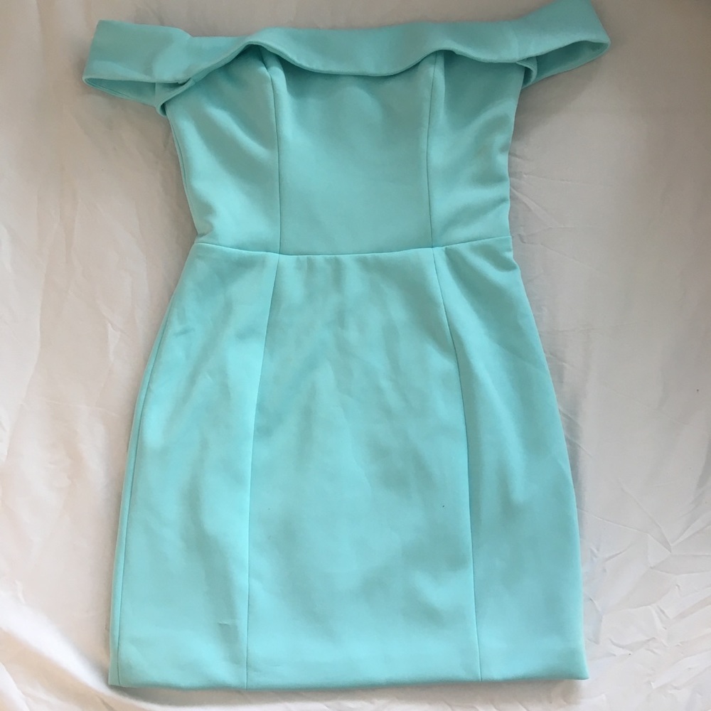 Aqua blue Kittenish off the shoulder dress