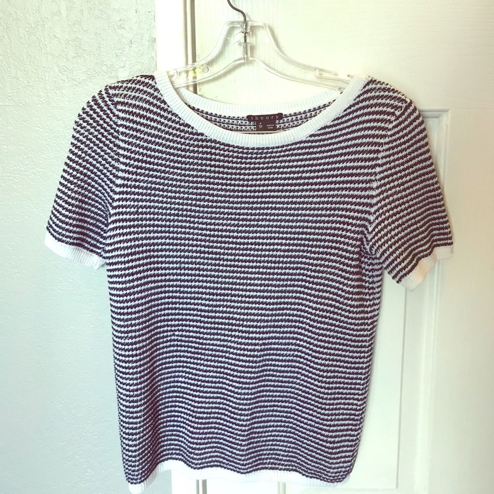 Theory crochet top. Navy and white size small.