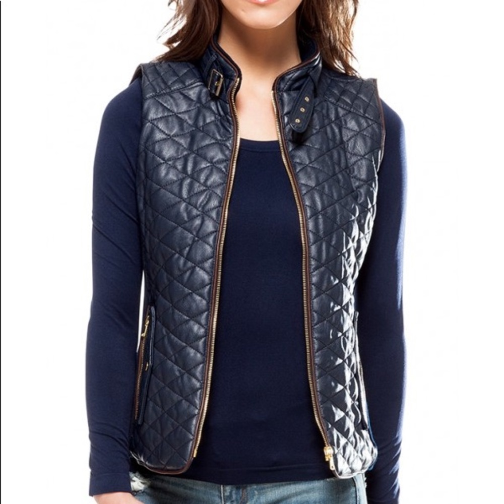 Quilted Vegan Leather Vest (Navy Blue) NEW