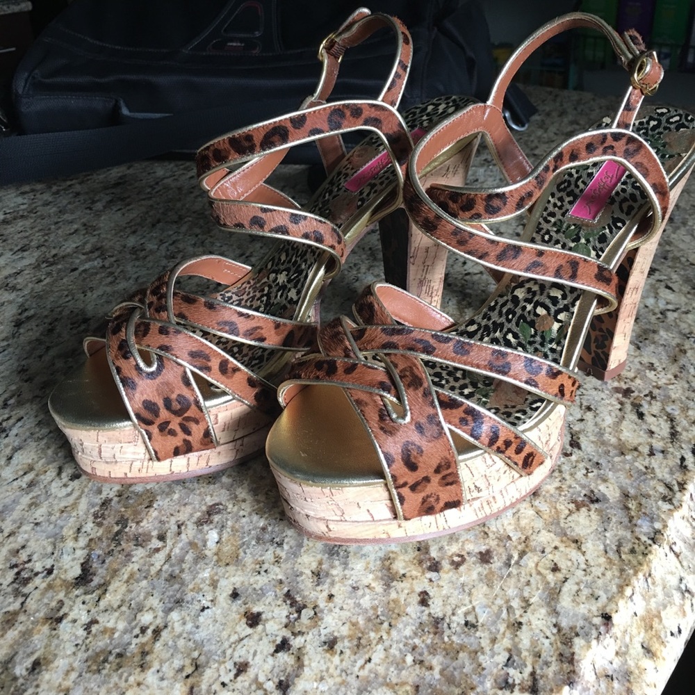 vintage new betsey johnson leopard heels sz 10
