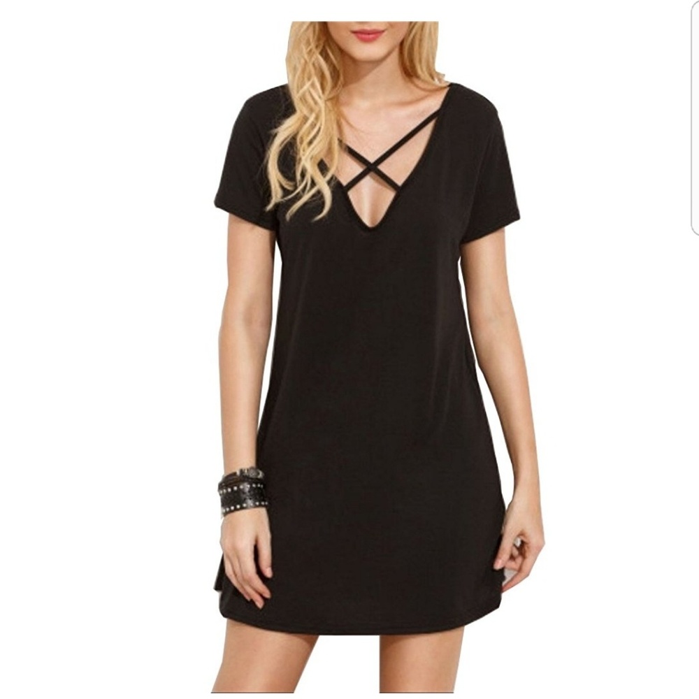 Deep V Neck Mini Dress