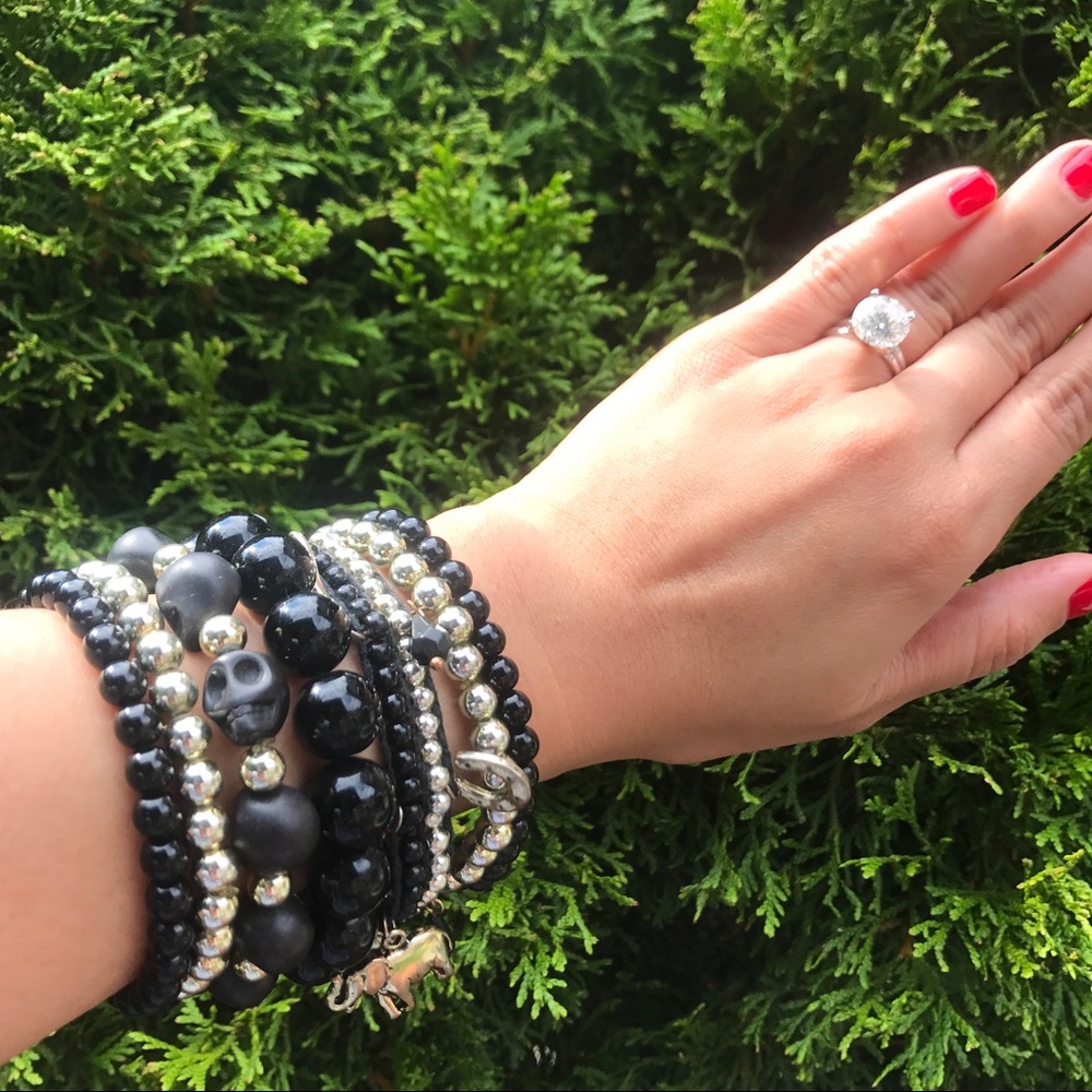 Stack black and silver stretch bracelet