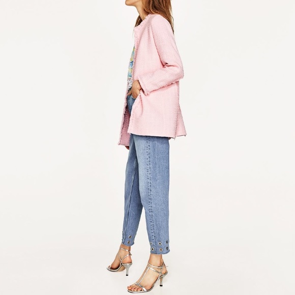 Zara Jackets & Coats New Zara Light Pink Textured Tweed Frock Coat