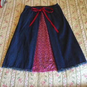 Free People denim midi colorful back skirt!