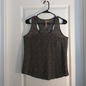 Lace tank top with silver bead embellishment