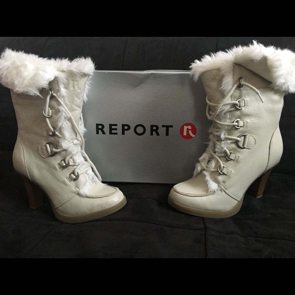 Report Hi Fur Laceup Boots brand new