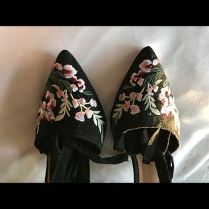 Black embroidered heels