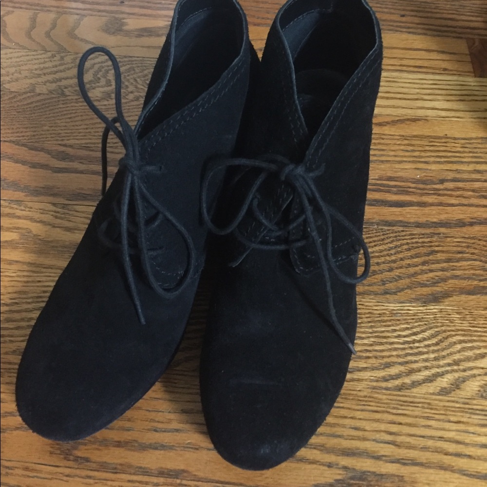 Black suede wedge bootie