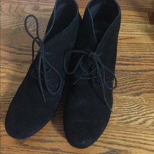 Black suede wedge bootie