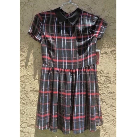 Arizona Jean Company Dresses & Skirts - Arizona Red Black Plaid Collared Sheer Dress XS