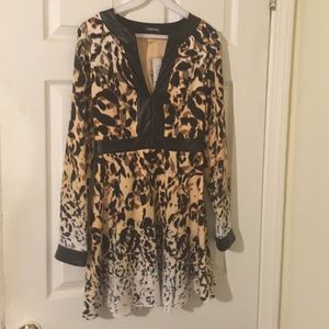 Cheetah print dress with pleather detailing