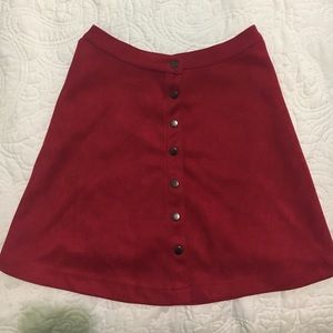 Suede, crimson, button up skirt