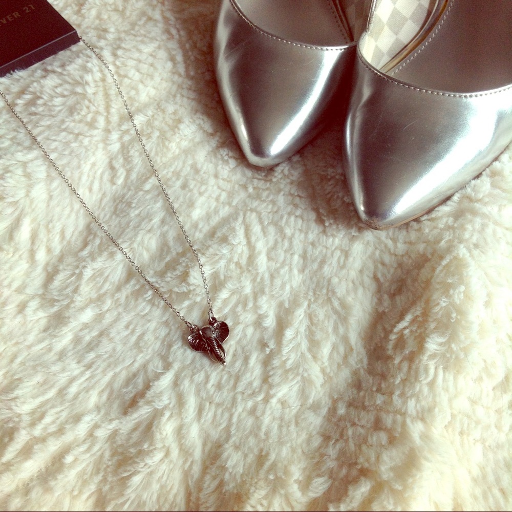 Elephant necklace pendant silver chain dainty