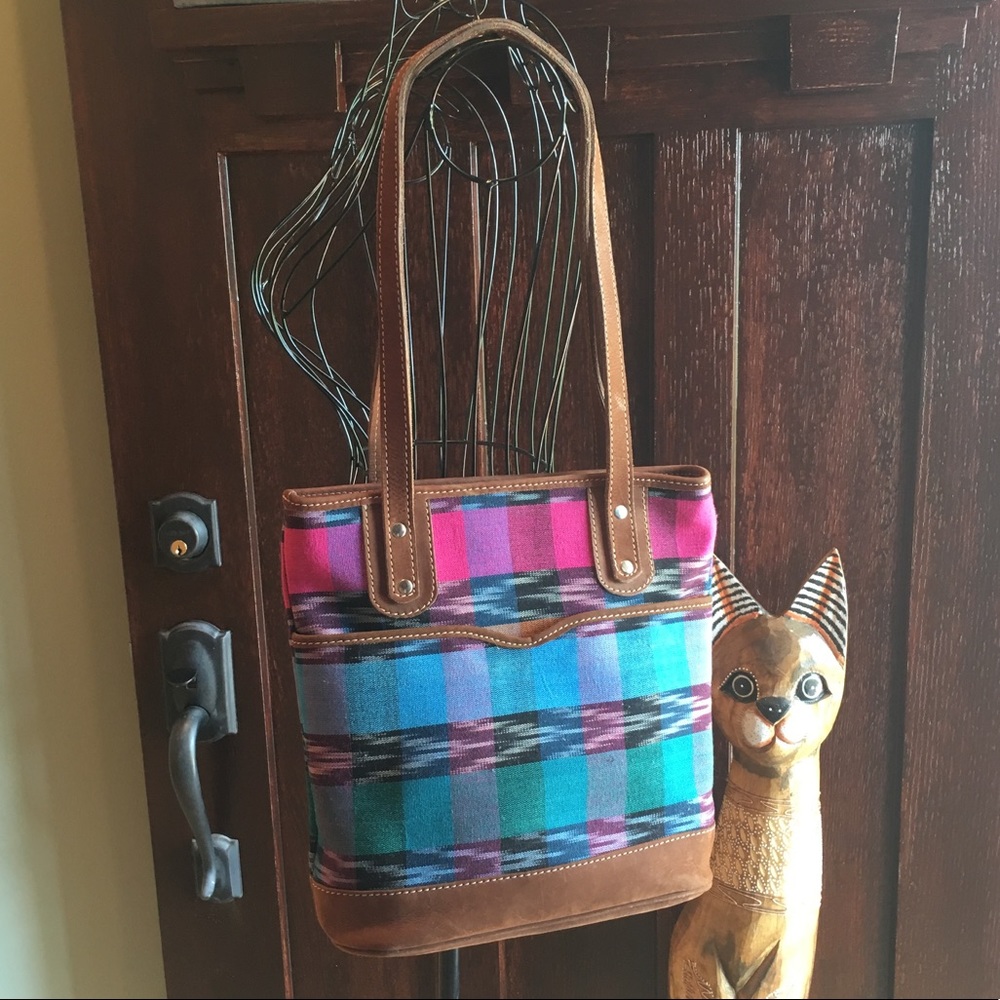 Handmade handbag from Guatemala with leather trim