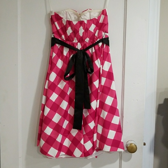Strapless Pink and White dress with Black Sash - Picture 3 of 6