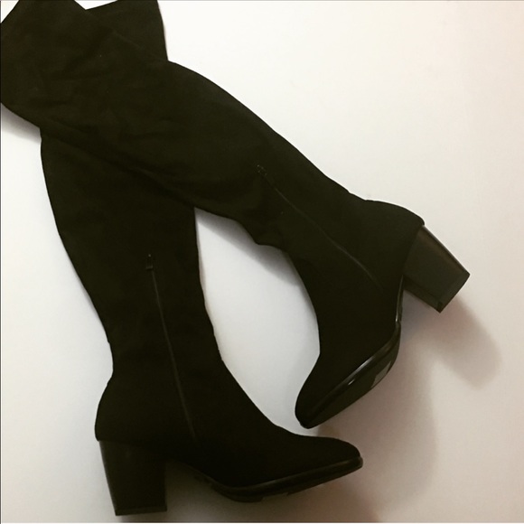 Six 6 only Over The Knee Vegan Suede Black Boots - Picture 3 of 4