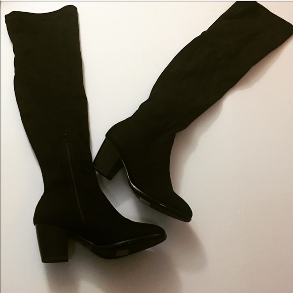Six 6 only Over The Knee Vegan Suede Black Boots - Picture 4 of 4