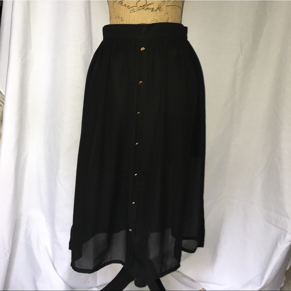 Black chiffon button skirt