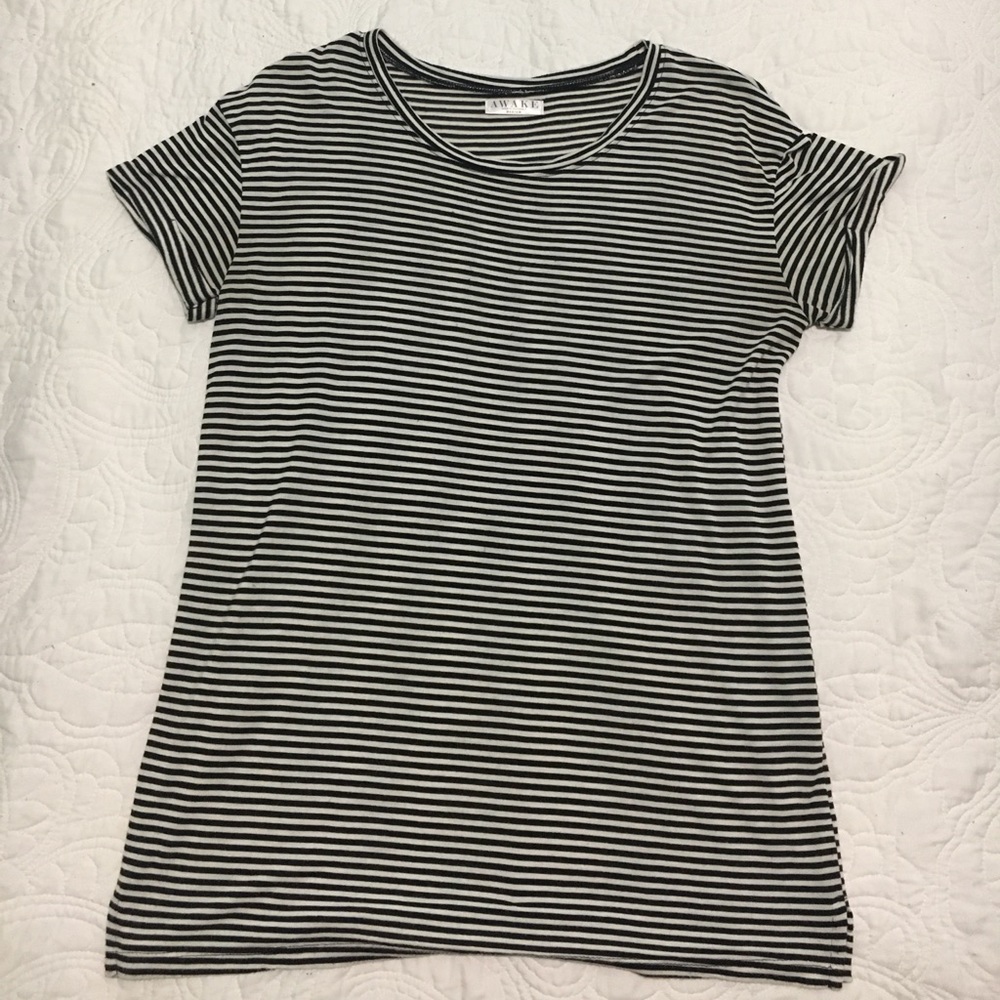 Black and white striped shirt.