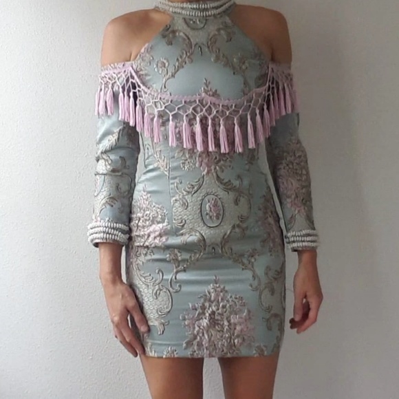 Kylie Jenner Catwalk Mew Mews pink fringe blue tapestry dress xs - Picture 3 of 5