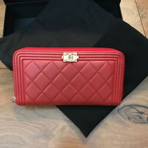 Chanel Boy Wallet lambskin red leather