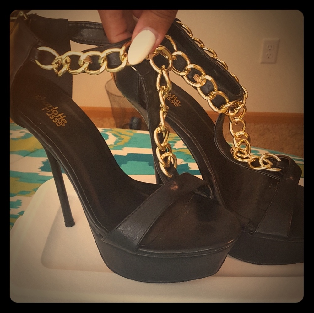 Black and Gold Chain Heels