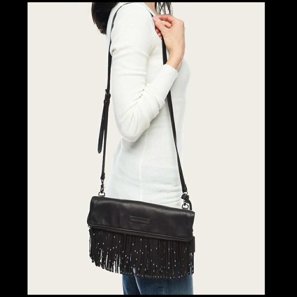 Frye genuine leather fringe satchel