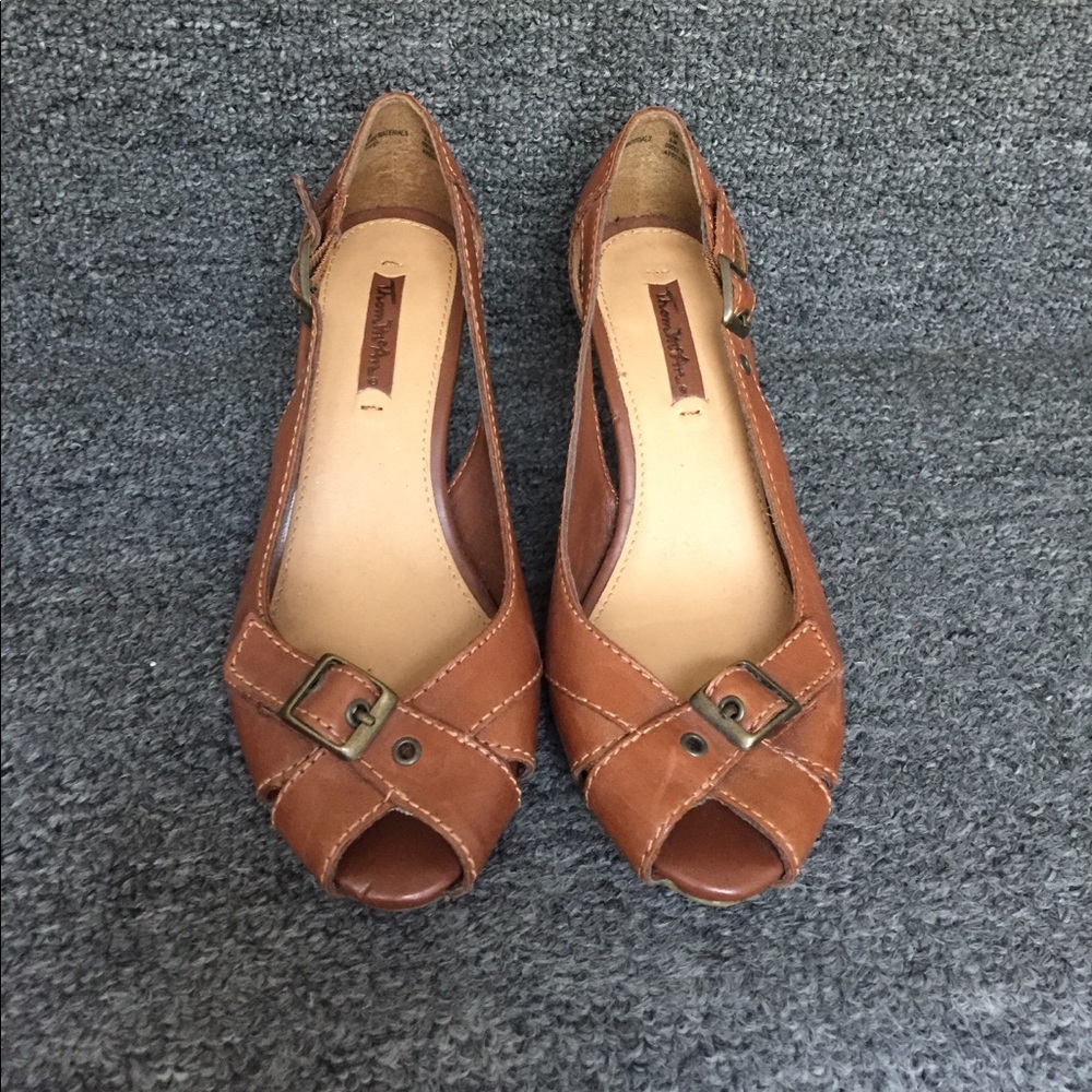 Brown open toe heels