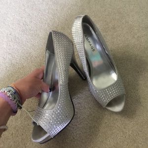 Silver sparkly high heels