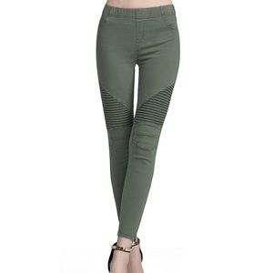 Moto Leggings Jeggings Olive motorcycle skinny