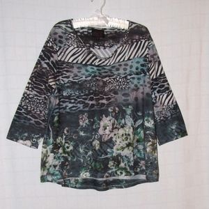 French Blue Animal Print Embellished Florals Top