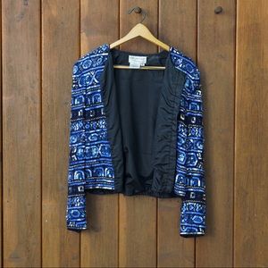 Beaded Blue Silk Jacket, Sz 8P