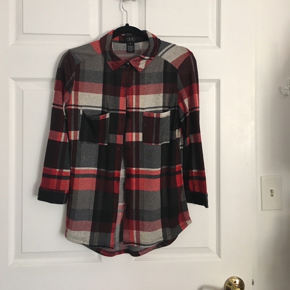 Red and Black Plaid Button Up