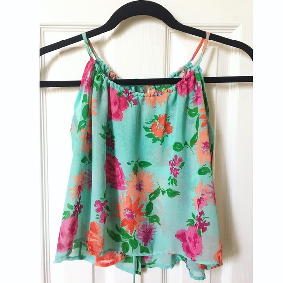 Turquoise Floral Print Top - Picture 1 of 4