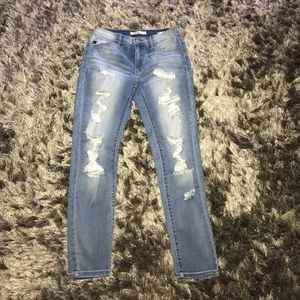 Mid Rise Distressed Ankle Jeans