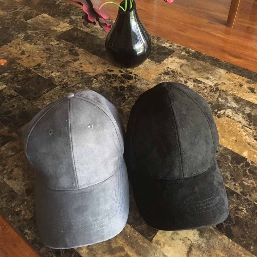 Black and grey "suede" hats