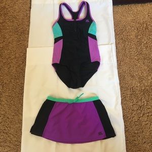 Girls ZeroXposur swimsuit with matching skirt.