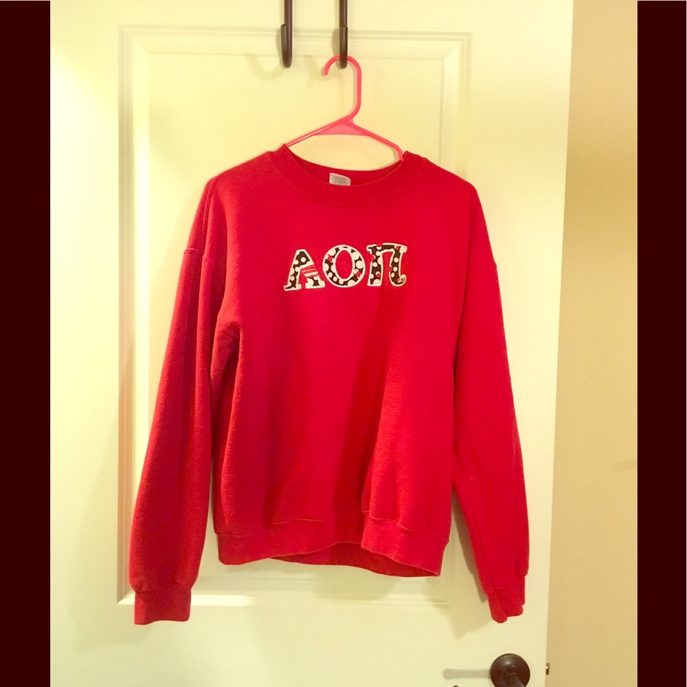 Alpha Omicron Pi AOII red appliqué sweatshirt
