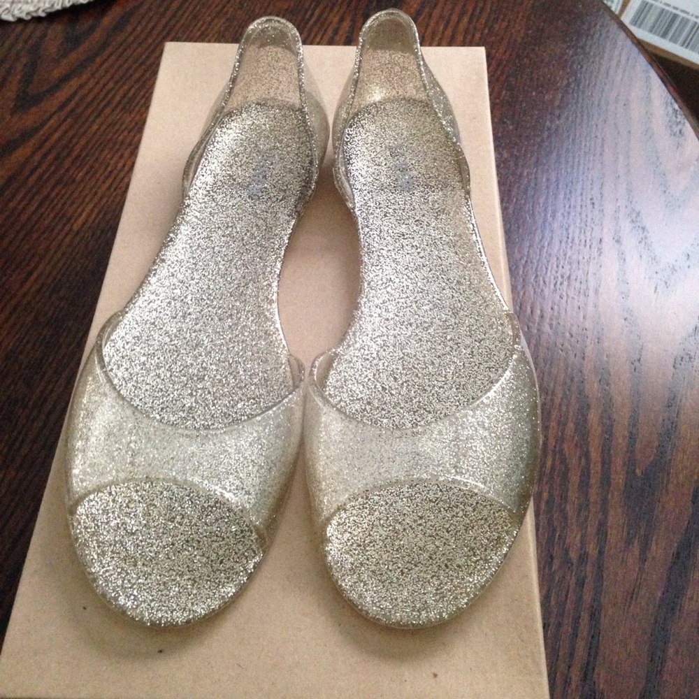 JCrew Jelly silver Glitter flats size 7