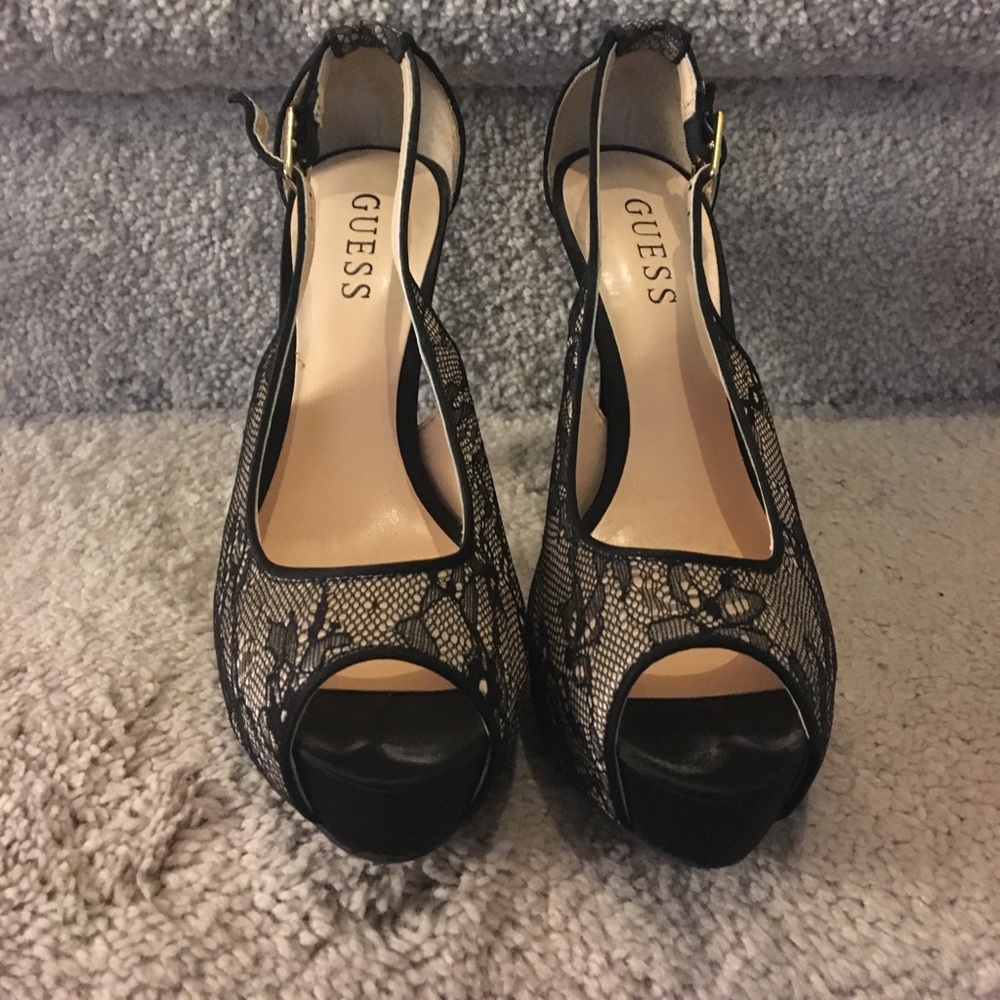 Black Lace Guess Open toed high heels