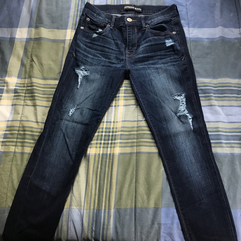 Express dark wash skinny jeans