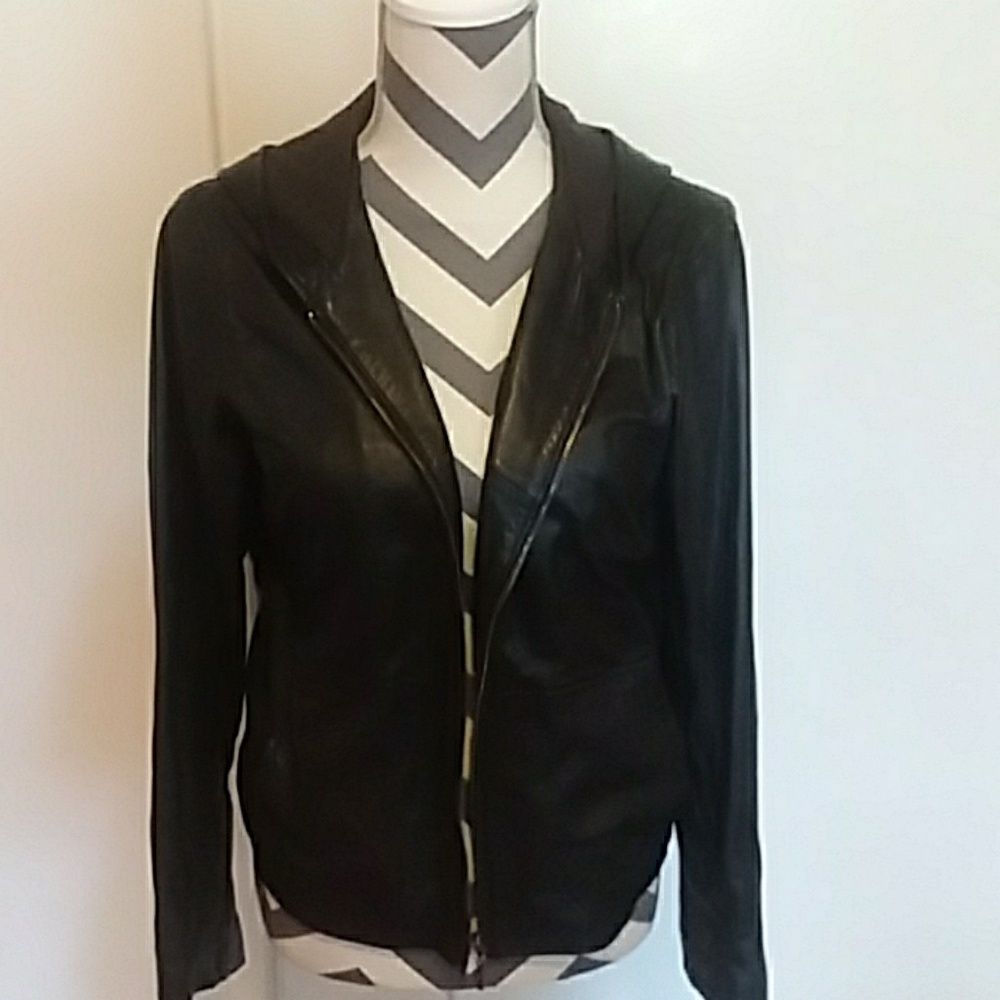 Leather jacket with hood